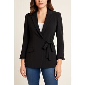 Cinq A Sept Wrap Tie Blazer Jacket Black Large 5 a 7 Business Work Formal Dressy